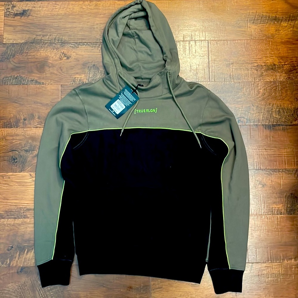 True Religion Sweater-Hoodie Medium Army Green and Black
